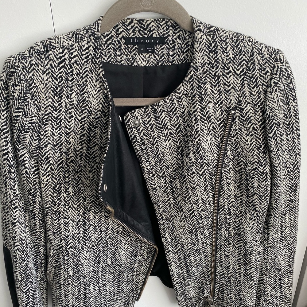 Theory leather and tweed moto blazer